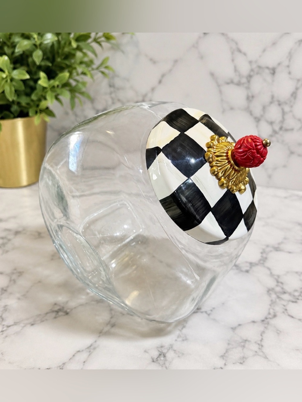 MacKenzie-Childs Courtly Check Glass Cookie Jar 1 Gallon